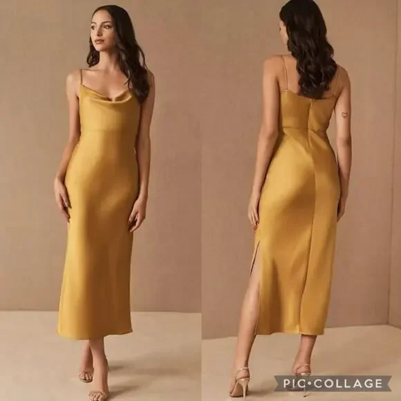 BHLDN Sachin & Babi Cali Golden Rod Cowl Neck Sleeveless Satin Slip Midi Dress 8 - Picture 1 of 8
